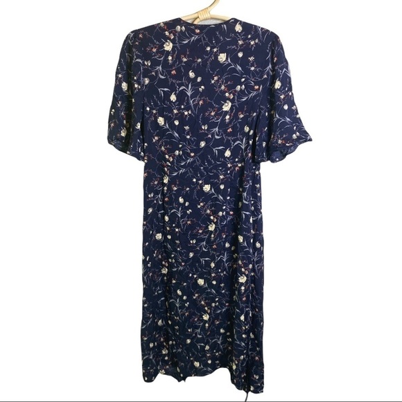 Revolve Ditsy Navy Floral Wrap Dress Feminine Summer by Blue Life Made in Ca - Picture 13 of 14